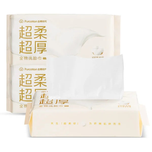 Purcotton Face Wipes, Extra Soft & Thick Face Towel, 60 Pieces/Pack, 3 Packs, Disposable Dry Face Wipes, Dry Baby Towel