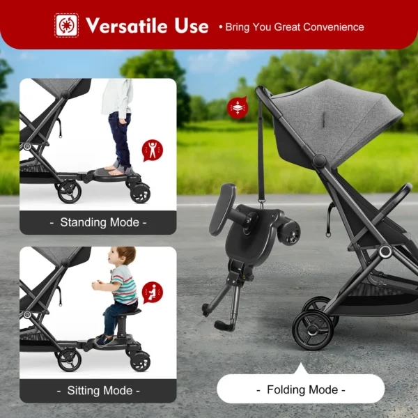 Stroller Board with Adjustable Length & Height, 55Lbs Load, 3-7 Years, Removable Seat, Compatible with Strollers, Safe & Durable