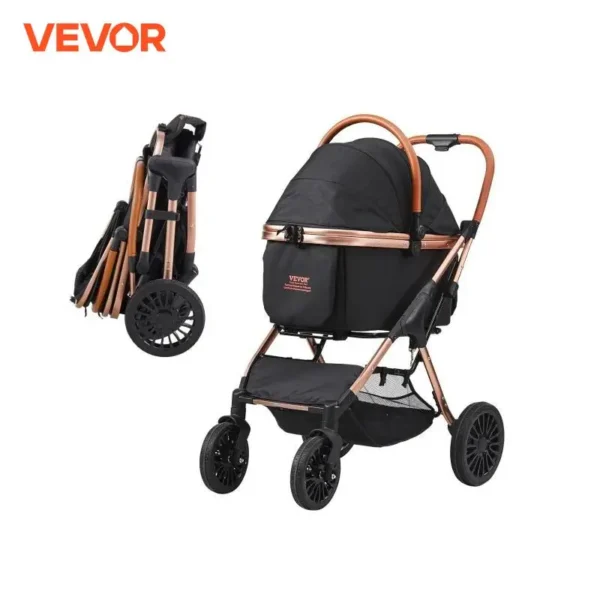VEVOR Pet Stroller 4 Wheels Dog Stroller Rotate with Brakes Puppy Stroller with Detachable Carrier Storage Basket and Pet Pad