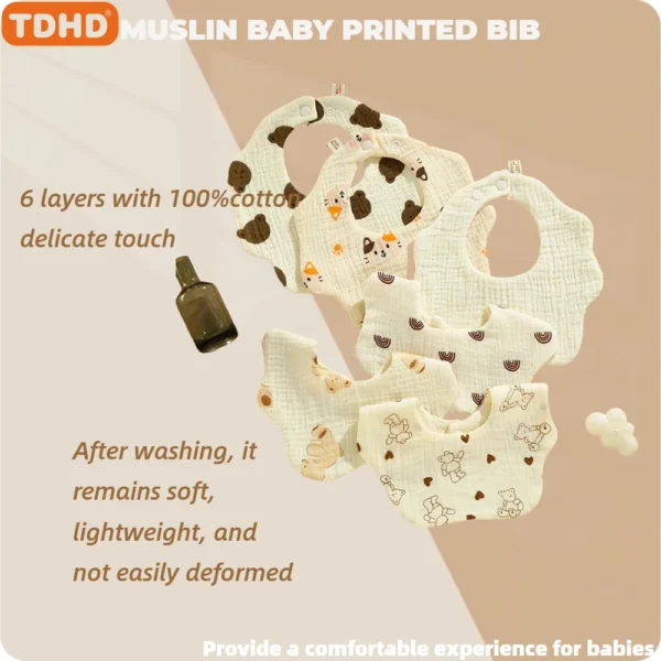 TDHD 3PCS Cotton Gauze Baby Feeding Bibs Summer Soft Petal Baby Printed Drooling Towel Newborn Toddler Baby Burp Cloth Children'