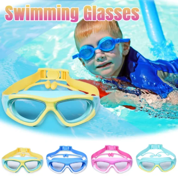 Swimming Glasses Eyewear Professional Swim Eyewear Pool Glasses Soft with Earplugs for 3-12 Years Children Boys Girls