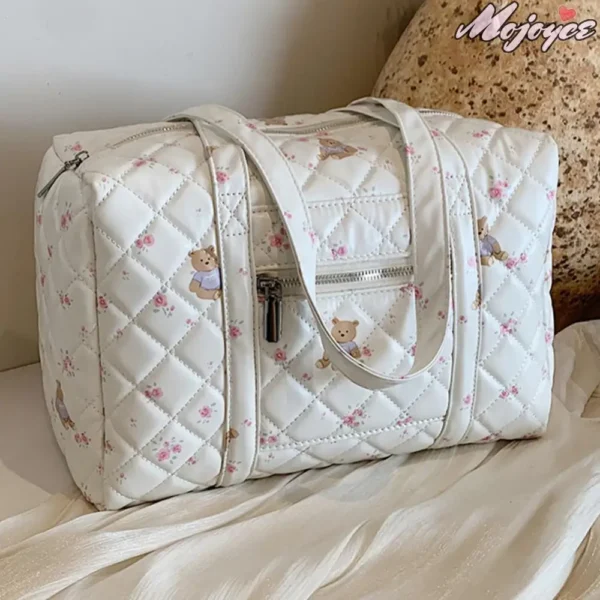 Women Floral Bear Shoulder Bag Large Capacity Cute Baby Diaper Bag Adjustable Strap Mommy Tote Handbag Female Outdoor Daily Bag