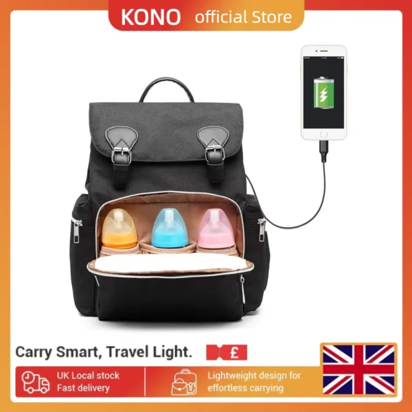 Baby Nappy Changing Backpack - Large Waterproof Diaper Bag with USB Port & Insulated Bottle Pockets, Multi-Functional Travel Bag