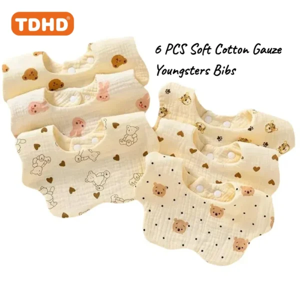 TDHD 6pcs Baby Flower Bibs - Soft, Absorbent, Breathable Cotton with Snap Closure, Various patterns- Perfect for Mealtime & Naps