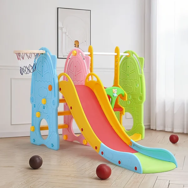 Voltsify Colourful Toddler Swing and Slide Playset with Swing, Slide and Basketball Hoop for Indoor Outdoor