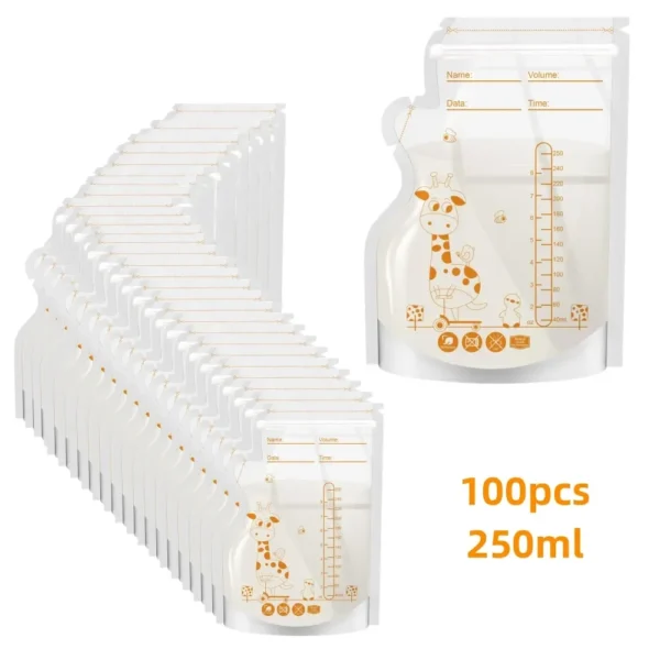 250ml 30/100pcs Breastmilk Storage Bag Self Standing Baby Food Storage Containers No Leak Milk Freezer Bags Safe Feed BPA Free