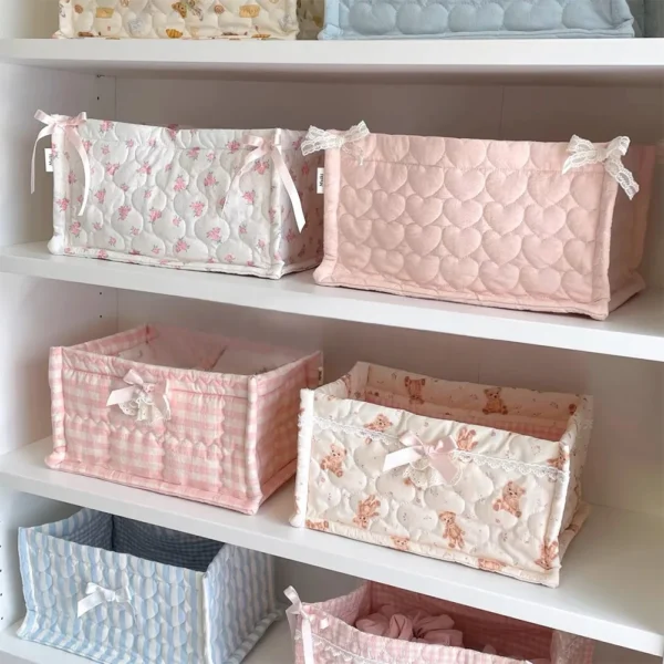 Cute Square Storage Basket Pantry Bedroom Decor Desk Item Organizer Debris Organizing Bag for Snacks Sundries Clutter Management