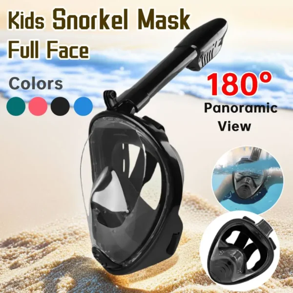 Kids Snorkel Mask 180 Degree Panoramic View with Camera Mount Snorkeling Set Full Face Diving Mask Anti-Fog Anti-Leak Scuba Mask