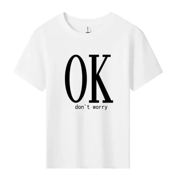 New OK Don't Worry Letter Printed Kids Clothing Baby Boy Summer Clothes T-shirt Baby Girl Casual Solid Color Children's Tee