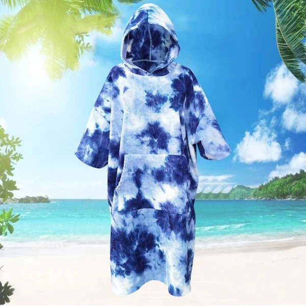 Surf Poncho Towel Microfiber Fabric Water Sports Hooded Robe Tie-Dry Microfiber Beach Blanket with Large Pockets Bath Swim Towel