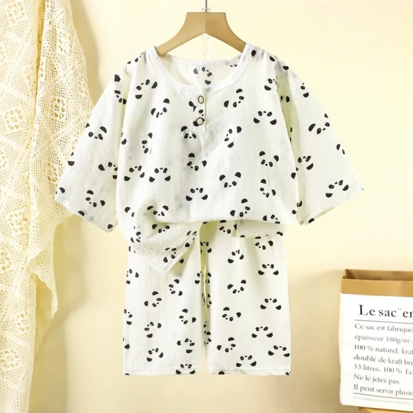 Kids Summer Thin Pajamas New 2025 Boys Girls Cartoon Panda T-shirts Tops + Pants Sleepwear Pyjamas Baby Casual Clothing Sets