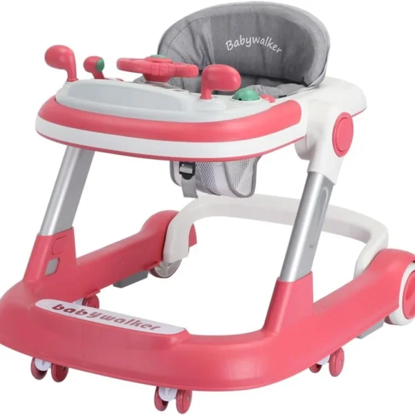 2 in 1 Baby Walker, Toddler Baby Push Walker with Removable Feeding Tray and Music Tray(Without Battery), Foldable Walker
