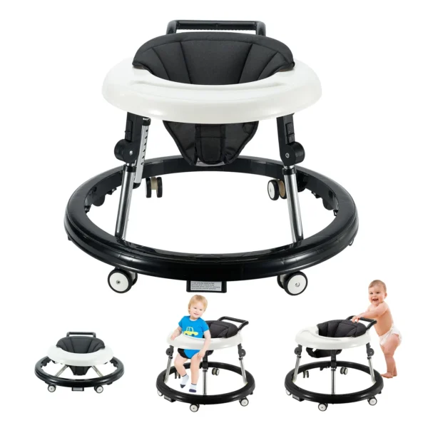 Baby Walker Foldable with 5 Adjustable Heights, Baby Walkers and Activity Center for Boys Girls Babies 7-18 Months, Baby Walker
