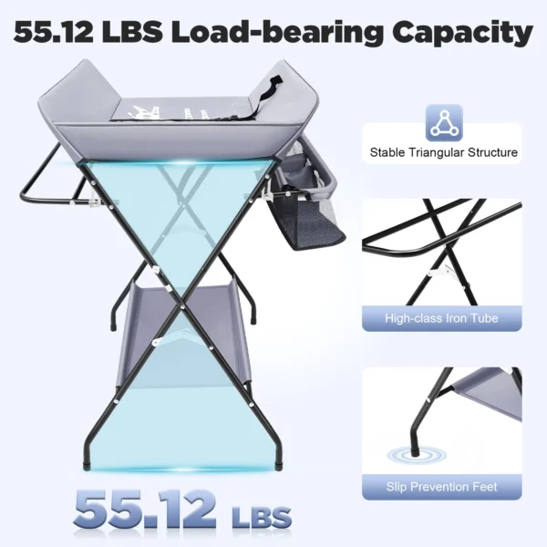 Mobile Baby Changing Table - Foldable Household Diaper Changing Station - With Storage Bag and Clothes Hanger