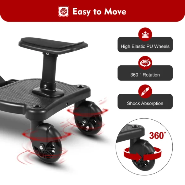Baby Stroller Board with Removable Seat, PP/PU/EVA, 55Lbs Load, 3-7 Years, 2-in-1 Design, Adjustable Length & Height