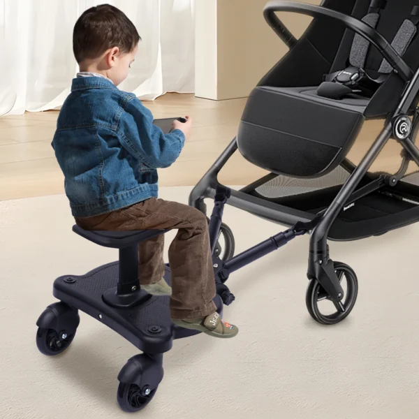 Universal Strollers Step Board Adapter with Detachable Seat Comfort Wheeled Board Stroller Ride Board with Wheels