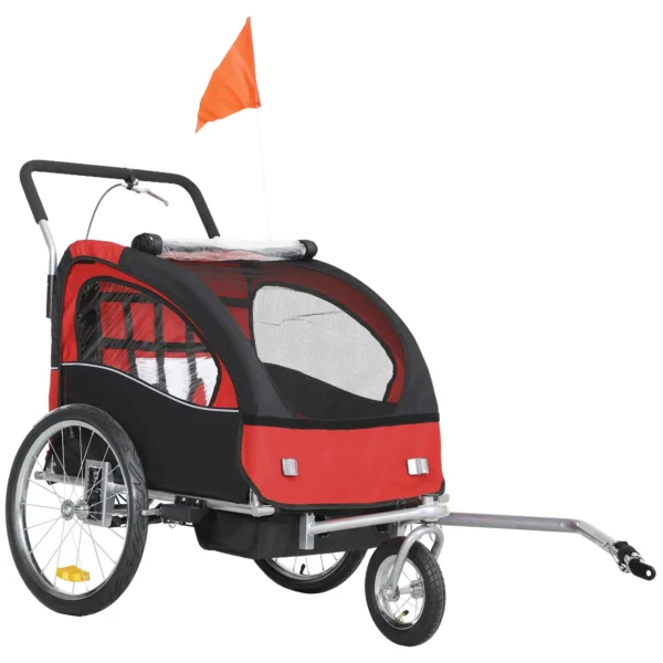 2 Seat Baby Bike Trailer with Safety Harness Reflectors Stroller for Kids for 18 Months and Up Red