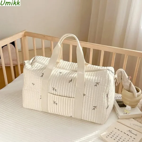 New Embroidered Mom Bag Large Capacity Baby Diaper Bag Mommy Travel Storage Bag Multi-functional Cartoon Handbag Zipper Tote Bag