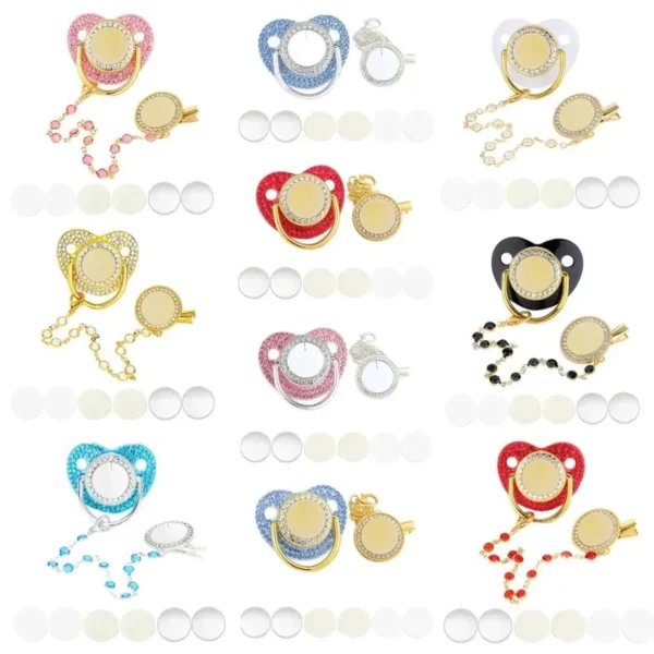 Baby Pacifier Personalised Diamond Pacifier with Pacifier Clip ForNewborn Birthday Photography Pacifier Clips Baby Shower Baby