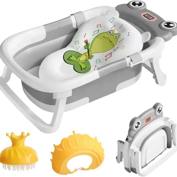 Eco-friendly Baby BathTub with Bath Cushion,Foldable Bathtub Portable with Temperature Indicator Infant Tub for 0-36 Months Baby