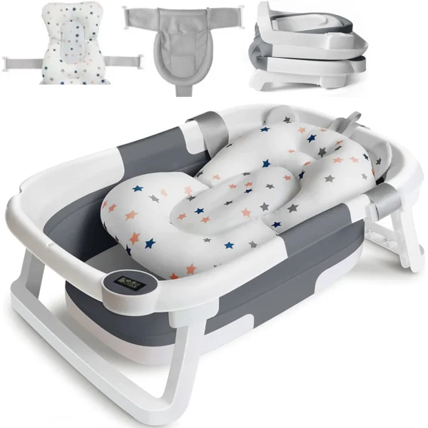 Eco-friendly Baby Bath with Temperature Indicator,Foldable Baby Bathtub for Newborn Baby Bath Tub,Infant Bath Tub with bath mat