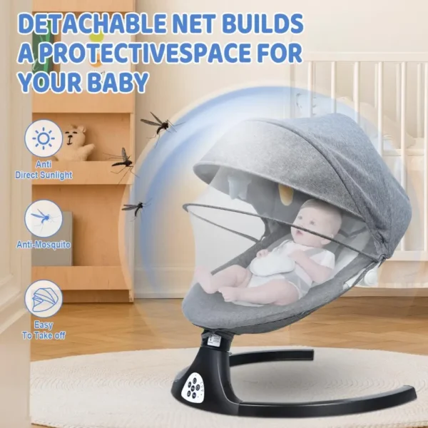 Intelligent Induction Electric Baby Swing with Safety Harness, Bluetooth-compatible Electric Toddler Rocker, Adjustable Backrest