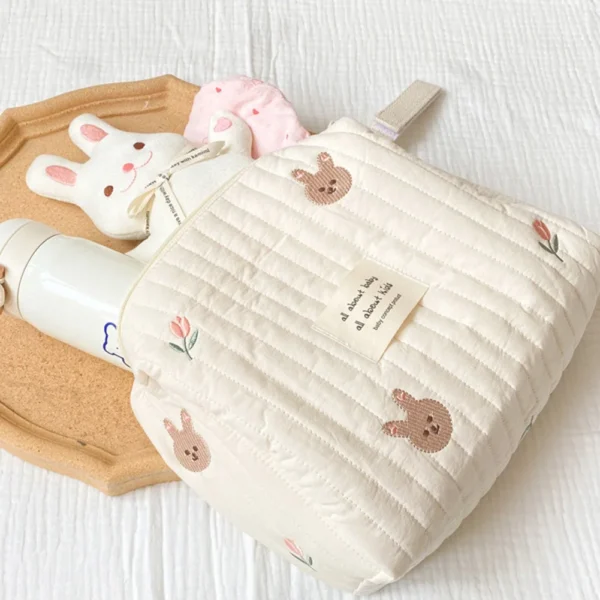 Quilted Nappy Bags Embroidery Mummy Storage Bag Large Capacity Cute Cotton Portable Soft Warm Cartoon Shape for Infant Party