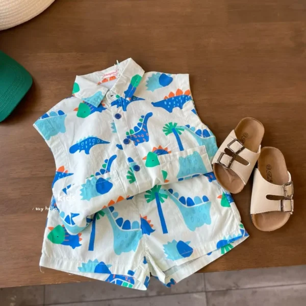 New Children's Clothing Set Summer New Korean Edition Boys' Baby Holiday Style Beach Style Cartoon Cotton Set