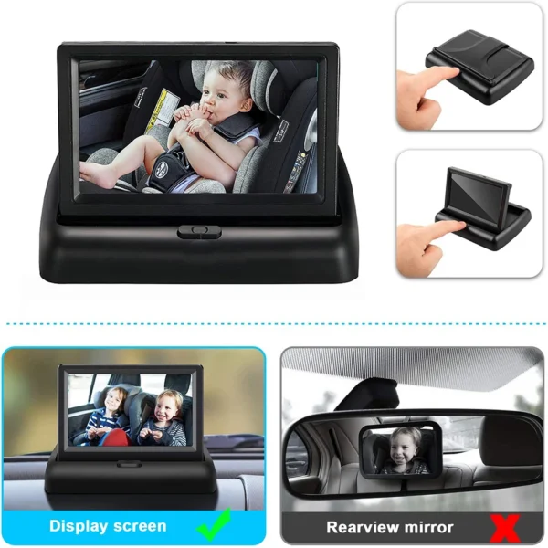 5 Inch Car Baby Monitor Backup Camera Infrared Night Vision Baby Car Mirror 8 LED IP68 Waterproof 150 Degree View Angle