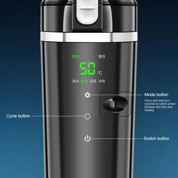 12V/24V Car Heated Smart Mug Smart Temperature Control Coffee Milk Heated Kettle Stainless Steel Water Warmer Bottle Thermos Cup