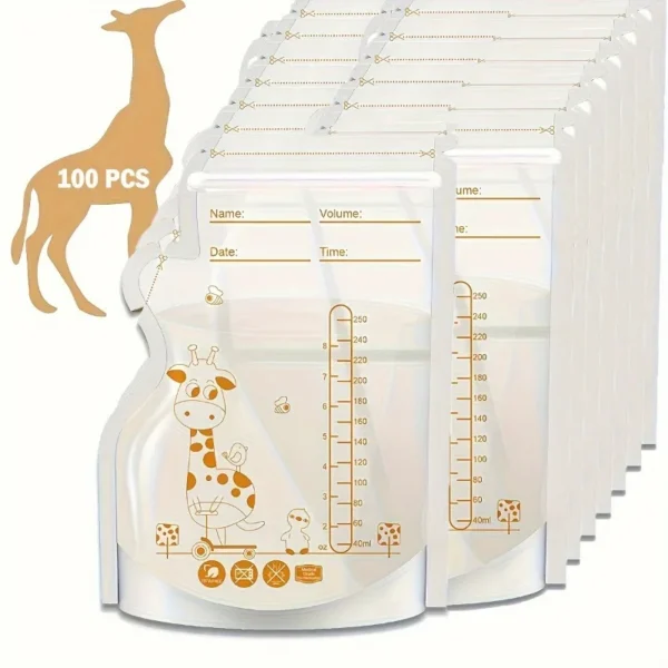100pcs 8oz Breast Milk Storage Bags Pour Spout Transparent Flat Space Saving Easy Pour Organization for Breastfeeding Moms Clear