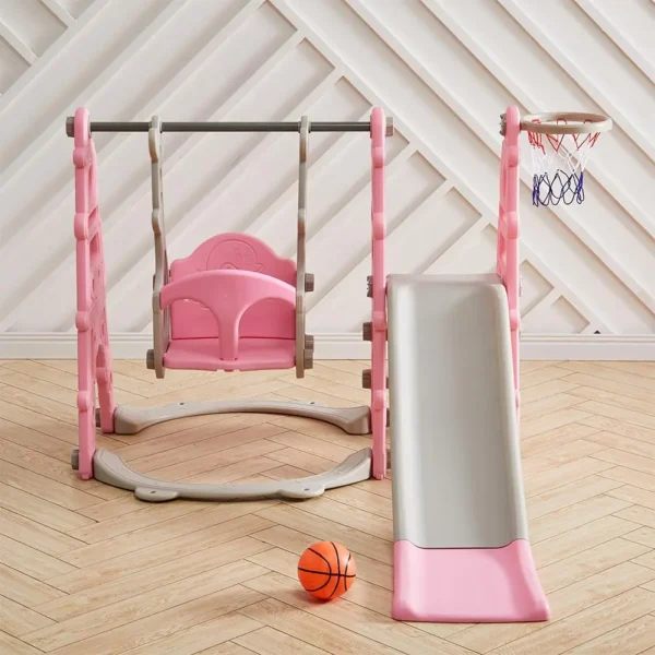 【Breeins】Children Kids Toddler Swing and Slide Set with Basketball Hoop Garden Climbing Frame, Outdoor Indoor Large Slide Swin