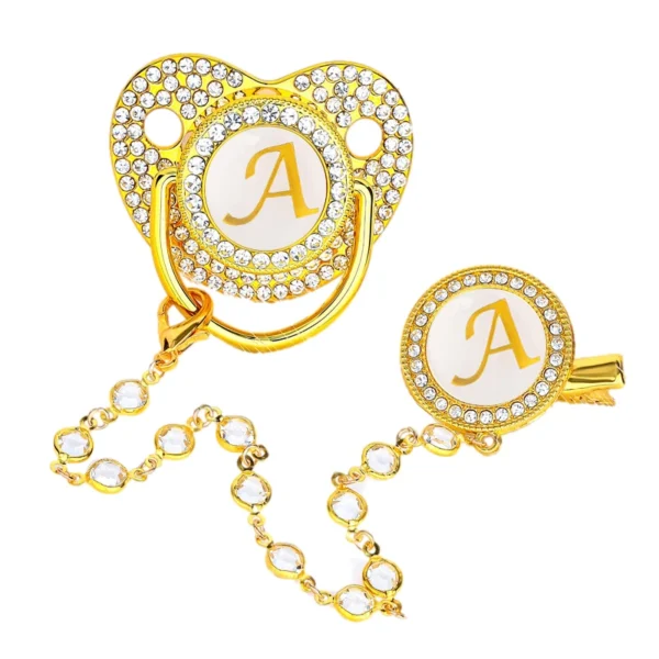 Luxury Zircon Baby Pacifier Clip 26 Letters Gold Newborn Personalized Pacifiers Holder Silicone Infant Teether Nipple Bpa Free