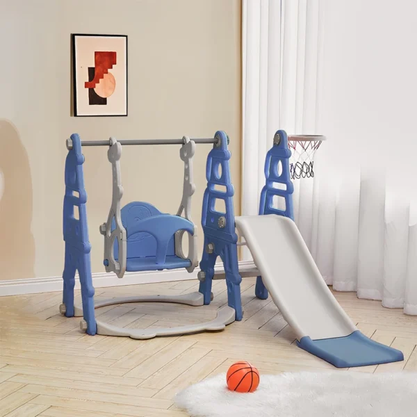 Kids Swing Slide Children's Game Toy Set with Basketball Stand, 3 in 1 Indoor Outdoor Garden Children's Toy Playground
