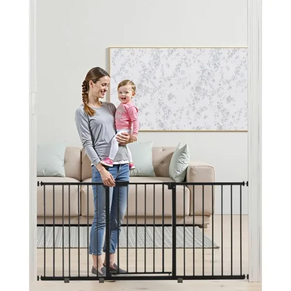 Adjustable Baby Dog Gate 6063 Inches Width 30 Inches High Black Safety Barrier for Pets Indoor Outdoor Use