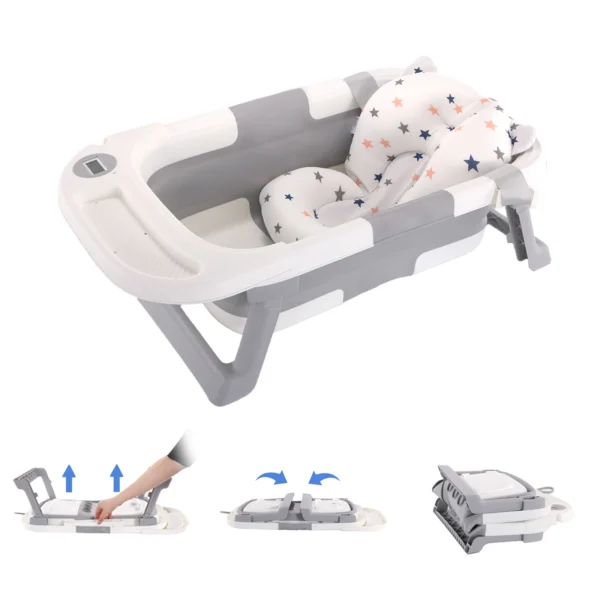 Baby Bathtub,Baby Bath Tub with Soft Cushion & Thermometer grey